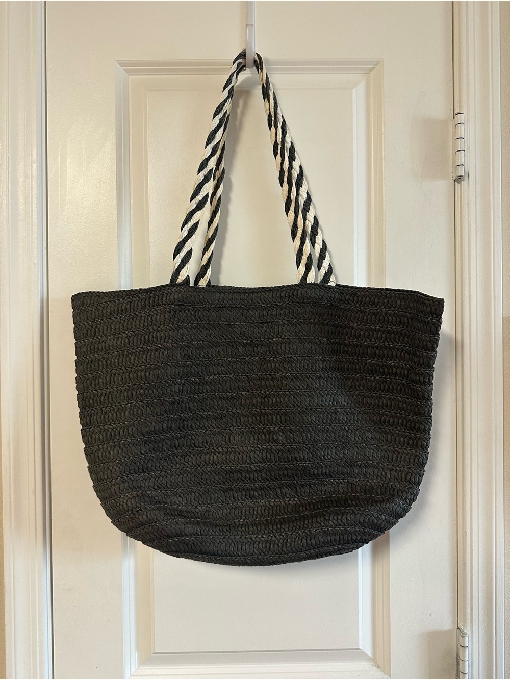 Rachel Zoe Woven beach tote with Black-and-White Rope Handles